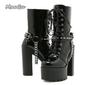 Fashion Punk Rivet Chain Belt Buckle Thick Bottom Super High Heel Short Boots for Women Front Lace-up Side Zip Gothic Boots Botas Mujer
