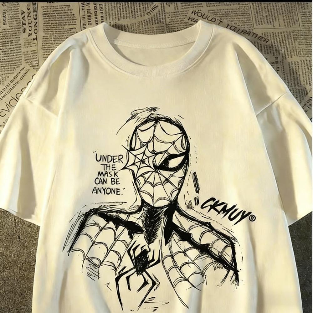 Spider-Man "Under The Mask Can Be Anyone" Hand-Drawn Sketch Graphic T-Shirt, CKMUY Streetwear Oversized Tee, Unisex Superhero Casual Top