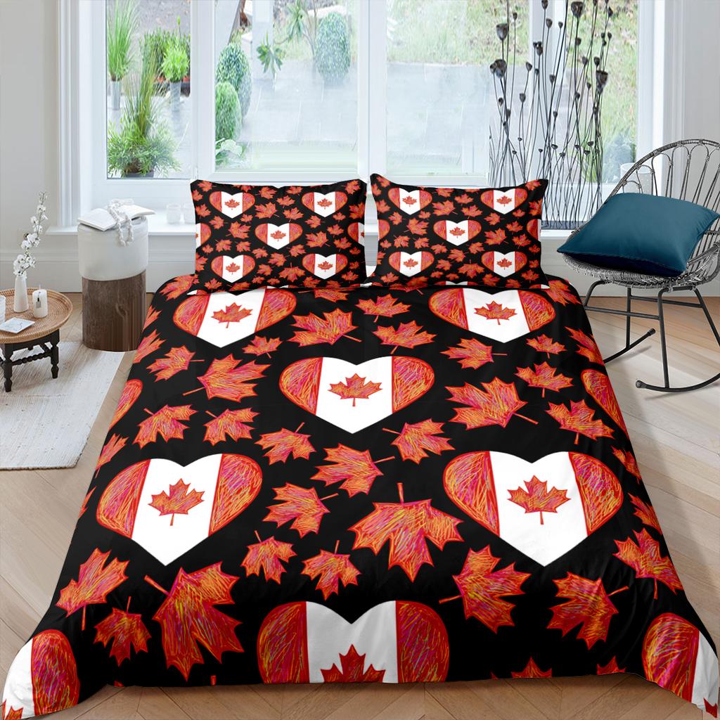 Euro Happy Canada Day Bedding Map Leaf Printed Duvets Cover Comforter Bed Single Queen King Double 2P Home Bedcloth 220X240Cm