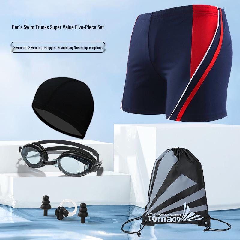 Men's Plus Size Quick-Dry Color Block Beach & Hot Spring Swimming Trunks
