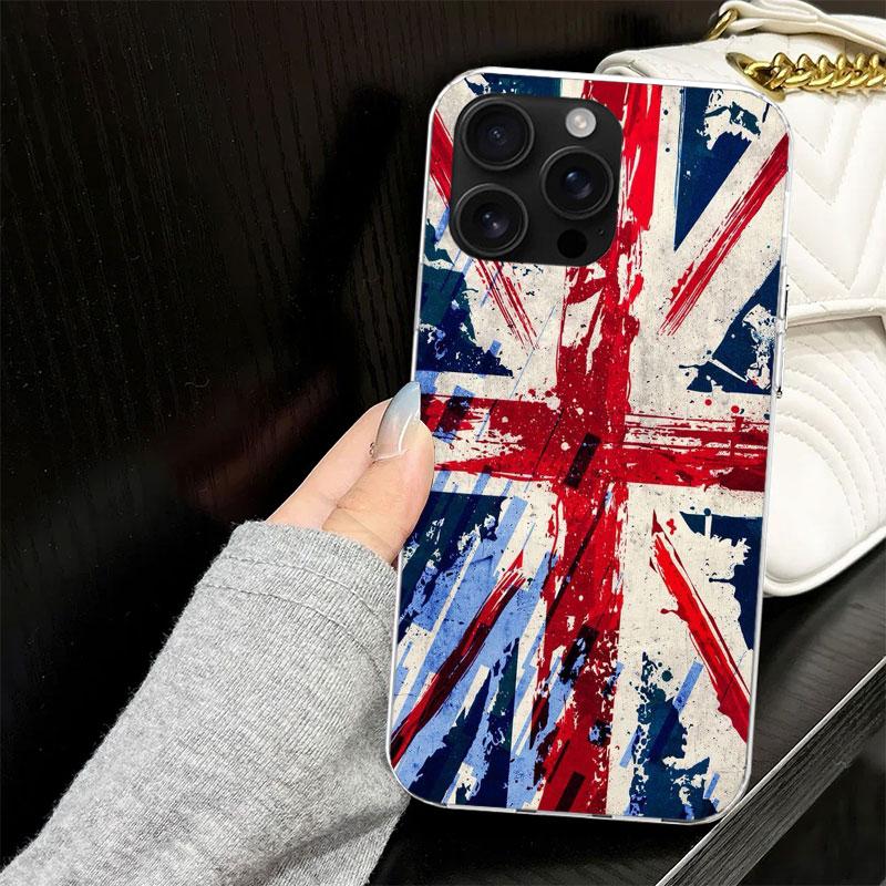 Custodia Bandiera Union Jack Inghilterra UK per iPhone 17 Air 16 16E 15 14 11 Pro Max Cover Morbida per Telefono 12 13 Mini 7 SE 2020 8 Silicone Nero