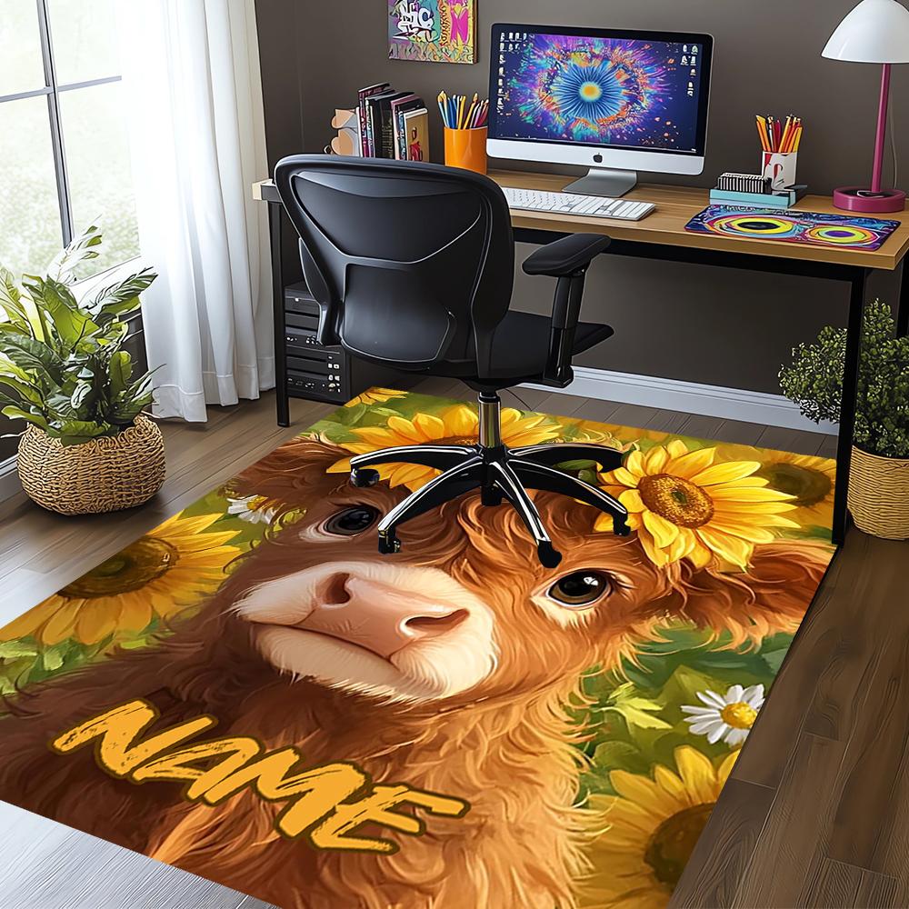 Custom Name Cow Printed Carpet,Rug for Office Chair Living Room Bedroom Kitchen Room Decor Gifts.