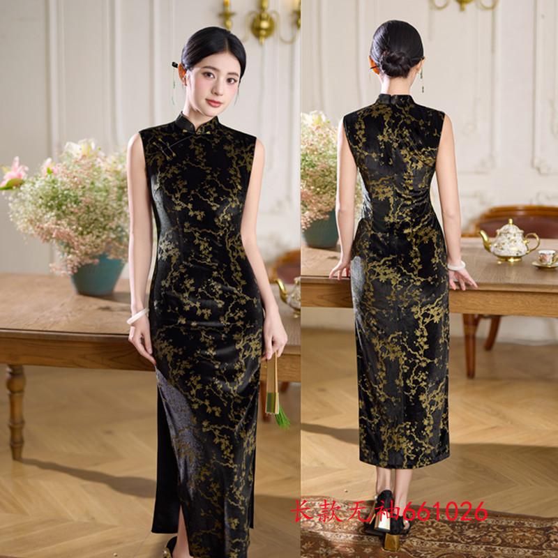 Modern improved new Chinese long sleeveless Hong Kong style cheongsam spring and summer new slim temperament national style cheongsam skirt