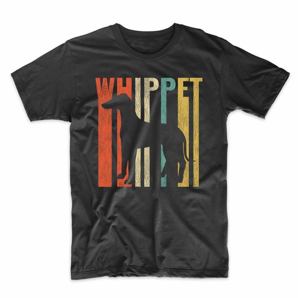 Retro 1970's Style Whippet Dog Silhouette Cracked Distressed T-Shirt