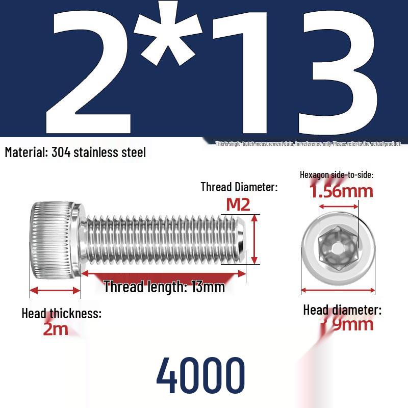 304 Stainless Steel Hex Socket Head Cap Screws, M2-M10, Extended Length