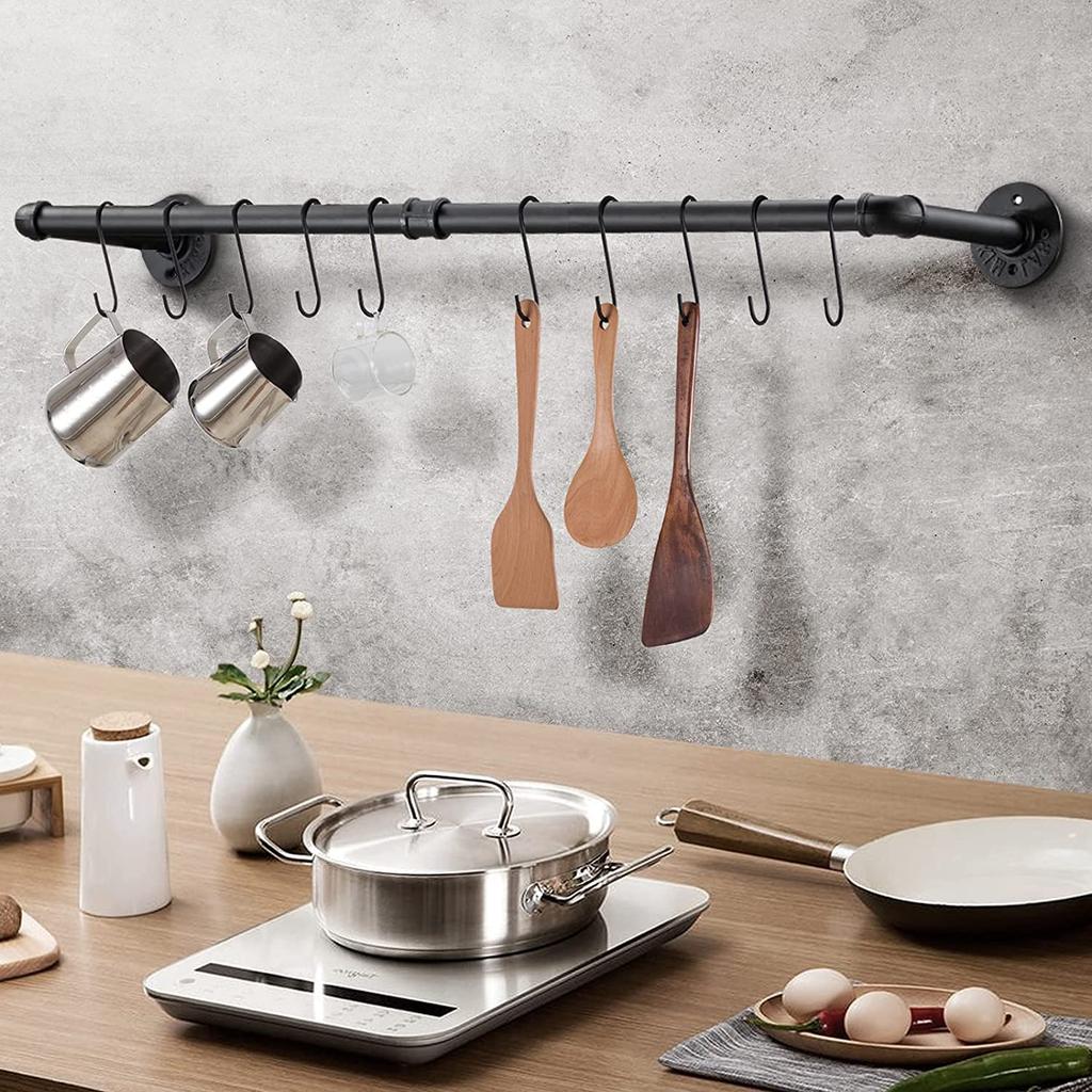 UNHO Hanger Clothes Hanger 92cm Set of Clothes Open Display Black Pipe, Wall-Mounted Rack, Bar, Wide, 2, Wall-Mounted Rack, Black, Iron, Durable,