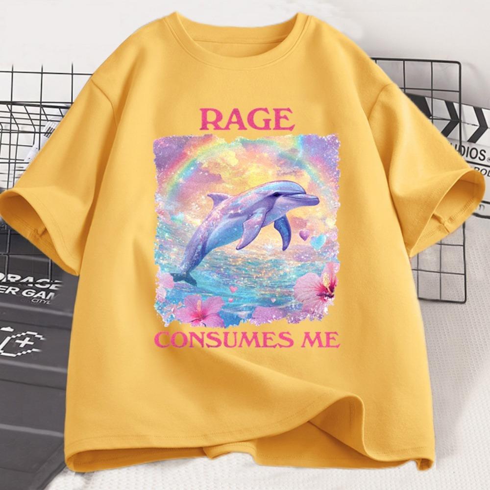 

Funny Rage Consumes Me T-shirt Short Sleeve Meme T Shirt Weird Silly Dolphin Vintage Tshirt Trending Women Designer Clothes XS