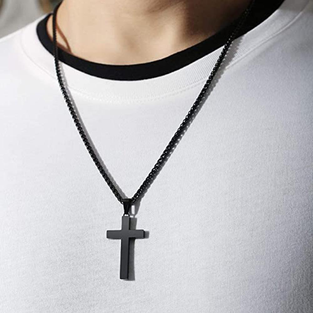 3 Colors Simple Stainless Steel Cross Pendant Necklace Hip Hop Style Christian Charm Necklace For Men Boys Jewelry Gifts
