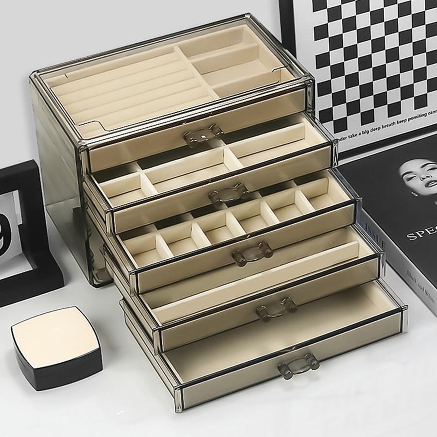 

Acrylic Jewelry Box for Women Girls 5 Layers Clear Velvet Earring Organizer with 5 Drawers Rings Display Case Necklaces Holder