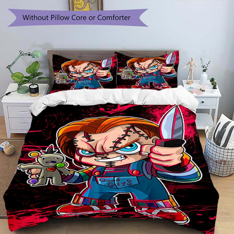 3pcs Chucky2 Design Cover Set - HD Printed Bedding with 1 Cover and 2 Pillowcases - Perfect for Home and Dorm Decor