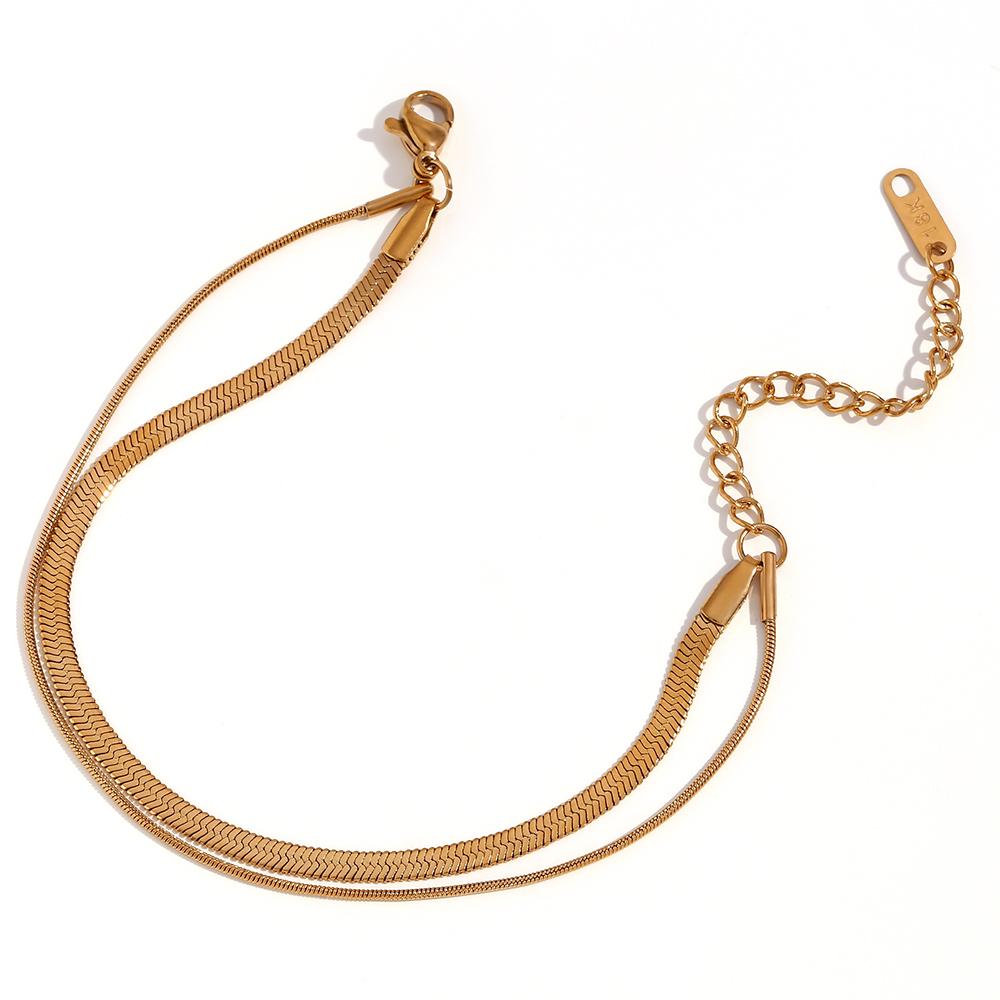 

MamacitaSlay 316L Stainless Steel Double Layer Snake Chain Bracelet 18K Gold Plated Waterproof Jewelry For Stacking Bracelet 17cm