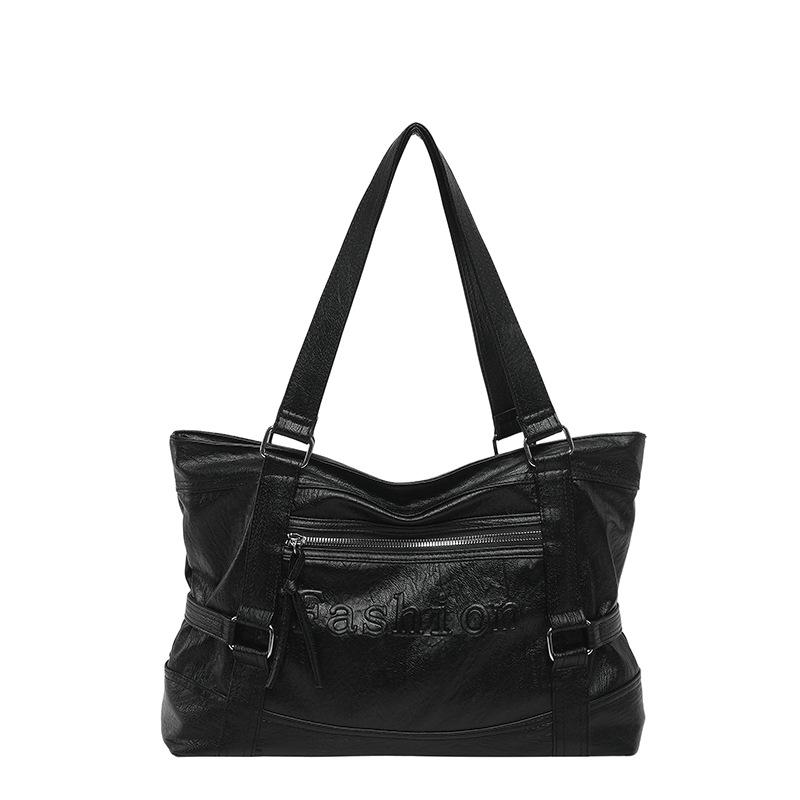 Large Leather Tote Bag with Front Zip Pocket and Adjustable Straps Stylish Women's Everyday Shoulder Bag