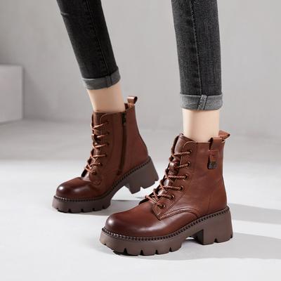 The First Layer of Cowhide Martin Boots for Women's 2025 Autumn and Winter New Retro Casual Leather Lace-up British Style Women's Short Boots