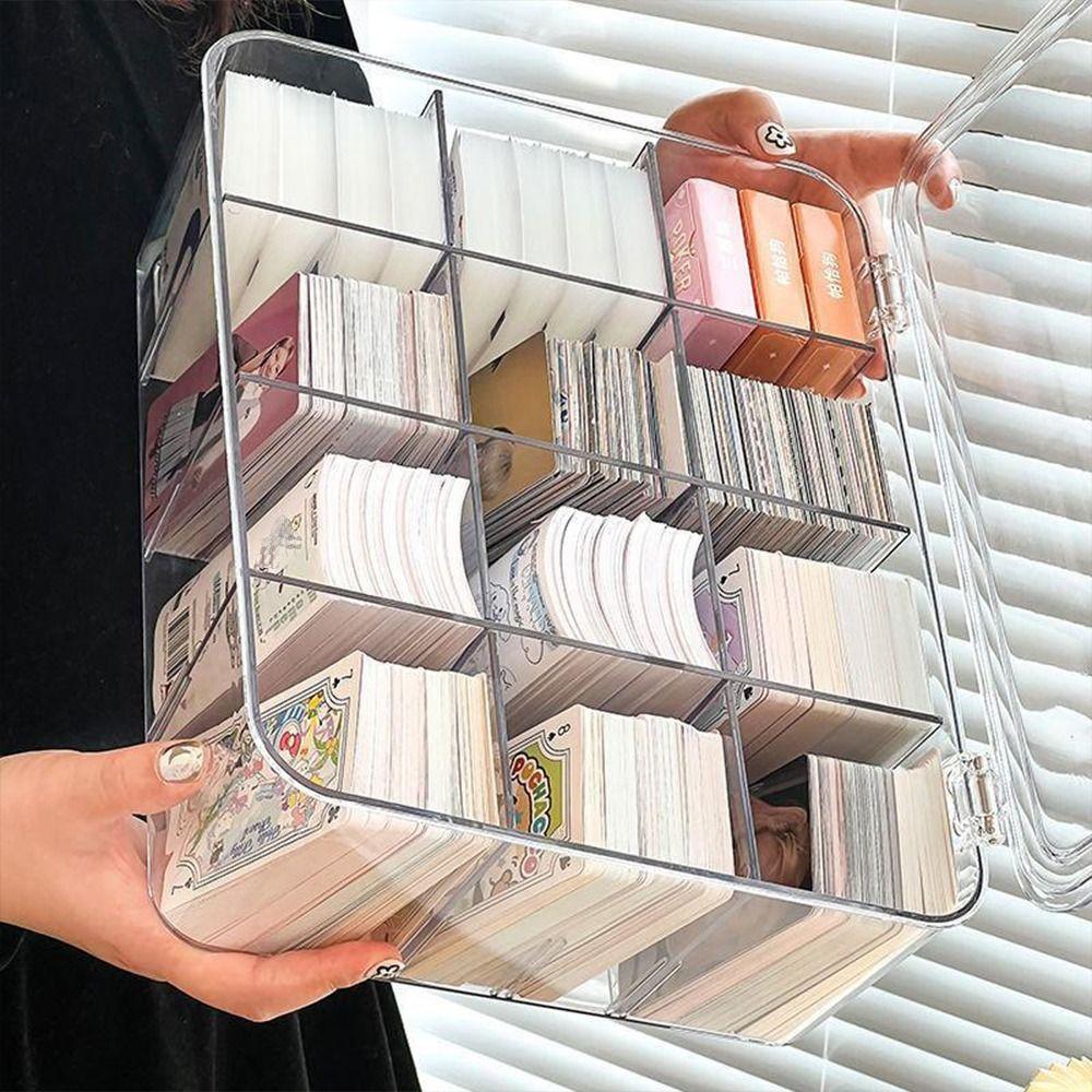 Transparent Acrylic Storage Box Acrylic 2/8/9/12 Grids Clear Display Box Large Capacity Dustproof Cover Photo Card Organizer