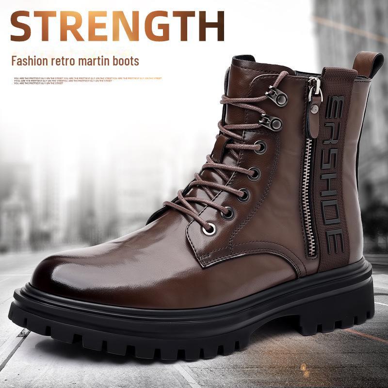 2023 Autumn Men's Black High-Top Martin Boots: Versatile British Style Casual Short Workwear