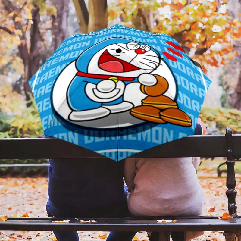 Blue Doraemon Cartoon Print Folding Umbrella Portable Suitable For All Seasons Sun Umbrella Outdoor Travel Umbrella