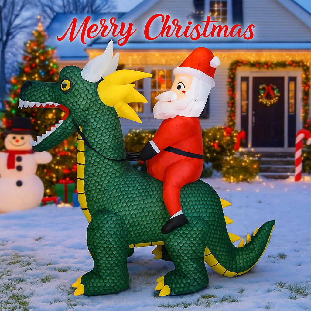 5.9FT Xmas Yard Decorations Inflatable Christmas Santa Riding Dragon Decor LED Unique Home Ornament Christmas Gifts Toy Supplies