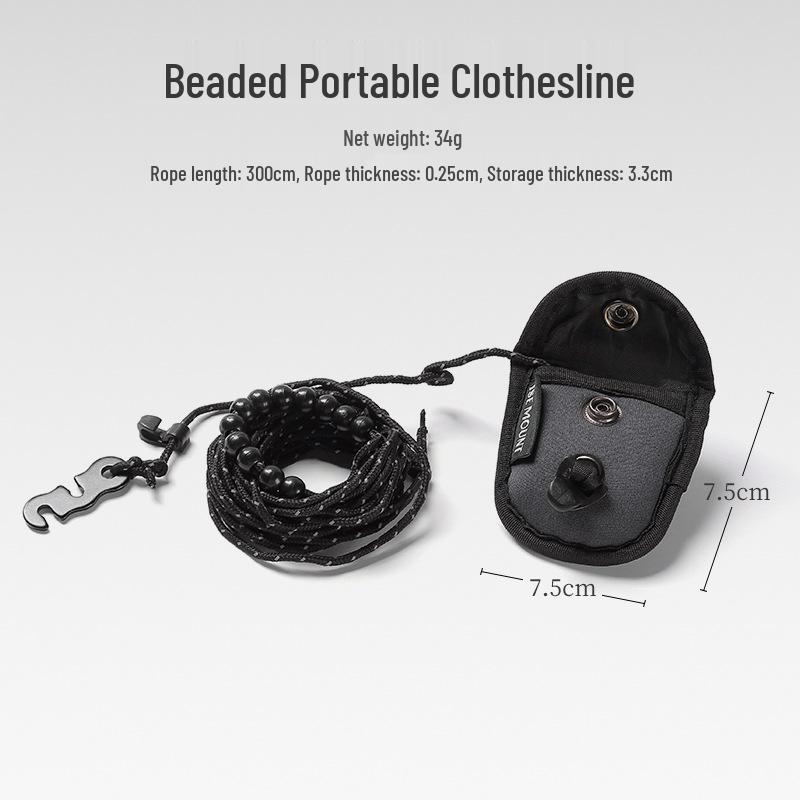 ISE MOUNT 3M Reflective, Windproof, and Adjustable Bead-Type Clothesline for Outdoor Use чёрный