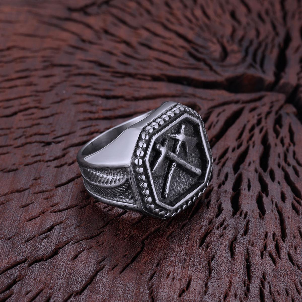 

Stainless Steel Vikings Warrior Weapon Axe Ring Men Personality Handmade Feather Pattern Punk Hip Hop Ring Jewelry Gift 13