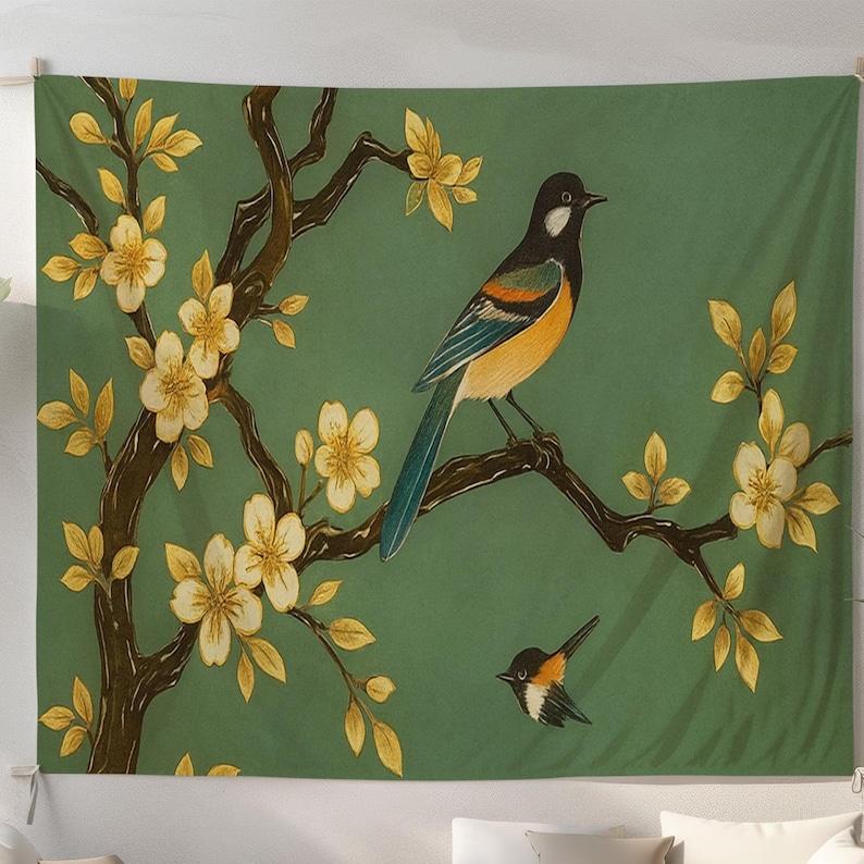 Birds on the flowering branches tapestry 75x100 чёрный