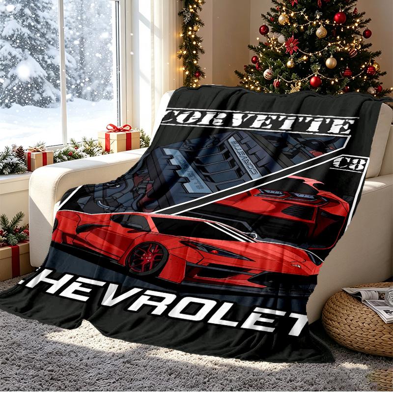 Chevrolet Corvette Muster Decke für Heimdekoration, Bett, Sofa, Auto Reisen, Camping, Geeignet für Alle Jahreszeiten, Geburtstags-Weihnachtsgeschenk