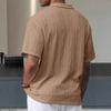 Men's Summer Solid Color Knitted Textured Button Collar Loose Short Sleeve Top
