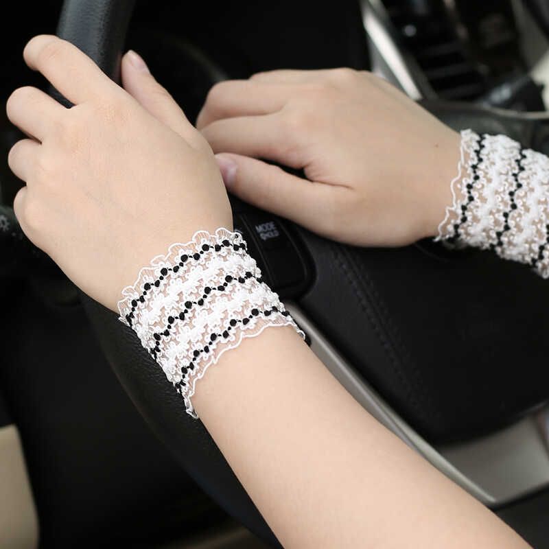 

Thin Lace Wristband Tattoo Wrist Cover Elastic Sun Protection Scar Cover Lace Gloves Women Short Cuff Accessories Short Black and White 1 pair (5cm) One size