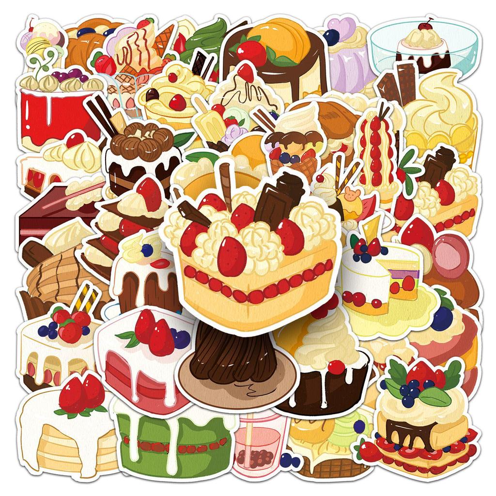 50 Unique Dessert-Themed Waterproof Stickers for Decorating Phones, Cases, and Suitcases