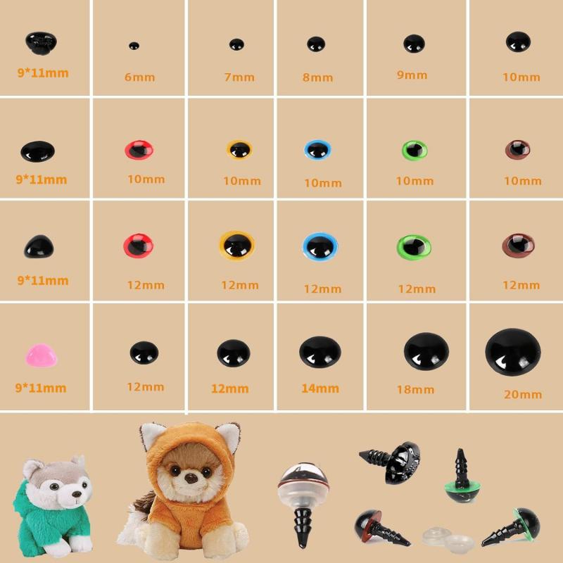 796-100PCS DIY Craft Eyes Noses Sets Eyeball Doll Accessories Plastic Colorful Safety Eyes Noses For Doll Craft DIY Making Tools