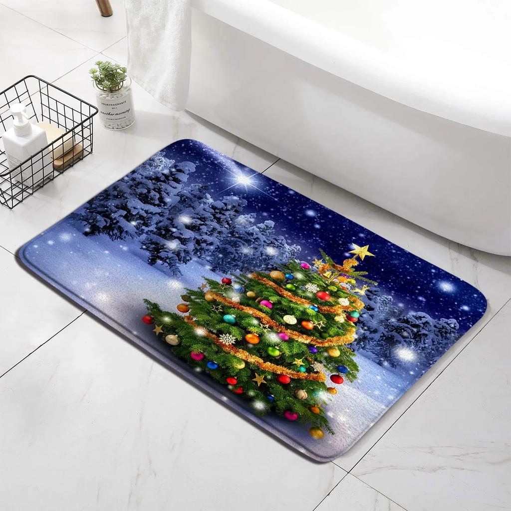 Winter Weihnachten Duschvorhang Set Niedlicher Schneemann Rote Vögel Geschenke Wald Zeder Neujahr Xmas Badezimmer Deko Duschvorleger Toilettensitzbezug