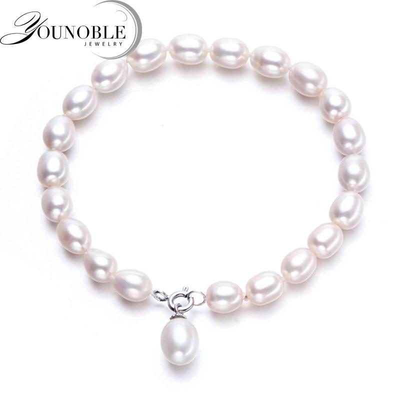 

Real Natural White Freshwater Pearl Bracelet Women,Cute 925 Silver Pearl Strand Bracelet Ladies Wife Mother Birthday Gift White 18cm