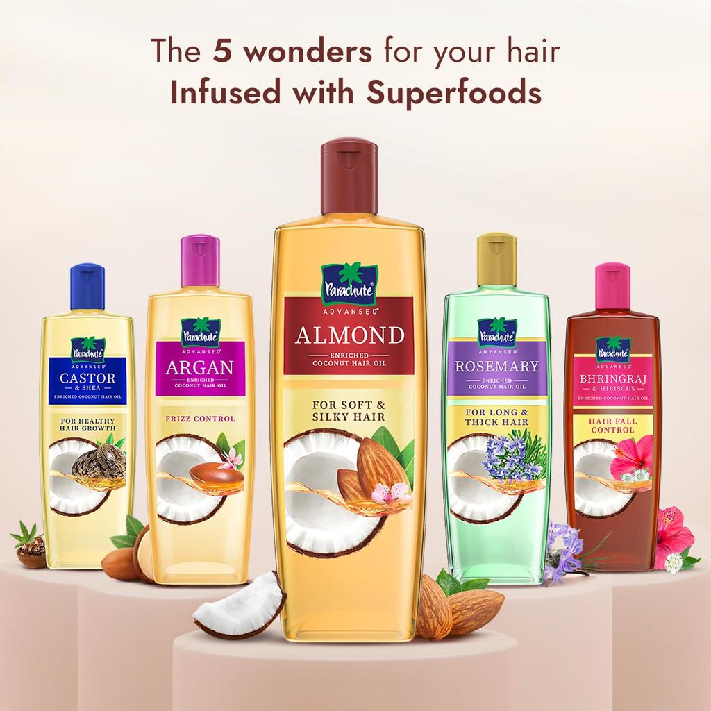 PARACHUTE Advansed Mandel-Kokosnuss-Haaröl 300ml Für Weiches Glänzendes Haarwachstum & Haarausfallkontrolle Für Männer & Frauen Nicht Klebrig