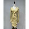 2024 Winter New Arrival Show Figure Adult Lady Like Woman Sense Cross Ruched Design V-neck Knitting Hip Bag Dress