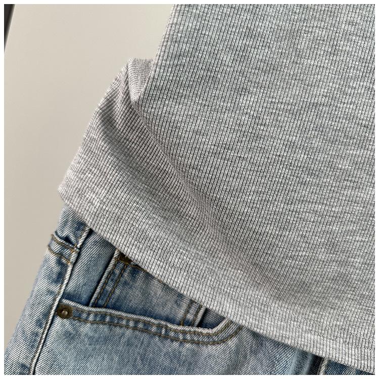 Standard Shoulder Short Sleeve Tee Modal Ribbed Loose Casual Basic Top Stretchy Slim Base Layer Soft Ribbed Fabric Good For Inner And Outer Wear Top