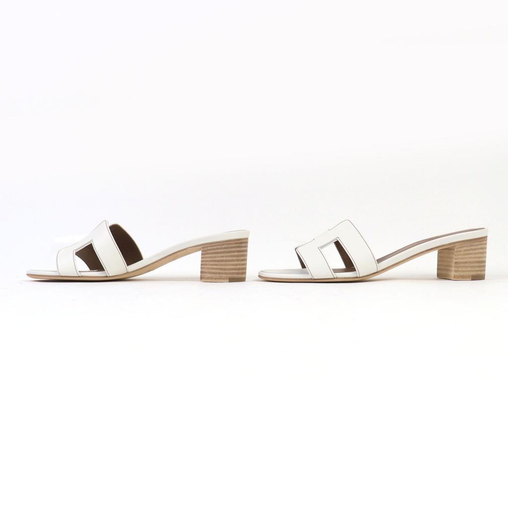 Hermes Sandals Oasis White Leather Women 37 071002Z Used
