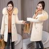 Pie overcome women's medium and long fashion big fur collar new slim waist cotton-padded clothes women
