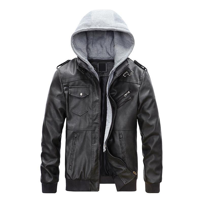 Autumn and Winter New Leather Jacket Men's Hooded Multi-pocket Large Size Men's PU Leather Jacket Casual Men's Clothing