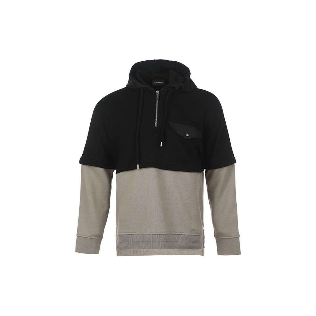 Emporio Armani FW23 Свитшот-пуловер с капюшоном Color Block с длинным рукавом Мужской свитшот Черный 6R1MBV-1JWPZ-0019 S
