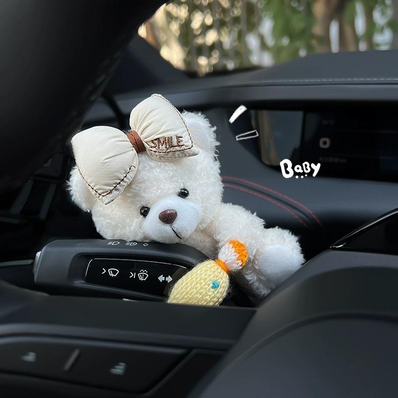 Car Interior Accessories Cute Bear Gear Shift Knob & Turn Signal Wiper Doll For Women