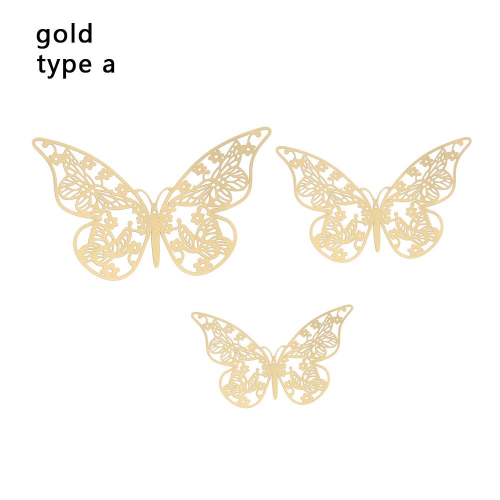 12Pcs/Pack 3D Hollow Out Butterfly Stickers Gold/Silver/Rosegold Mirror Decals Metal Texture Wall Art Wedding Party Supplies