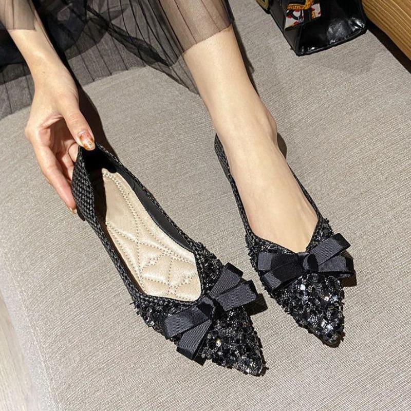 Fashion Woman Flats with Bow Pointed Toe Shoes for Women Sexy Rhinestone Discount Spring Young Vacation Slip on Comfortable and Elegant