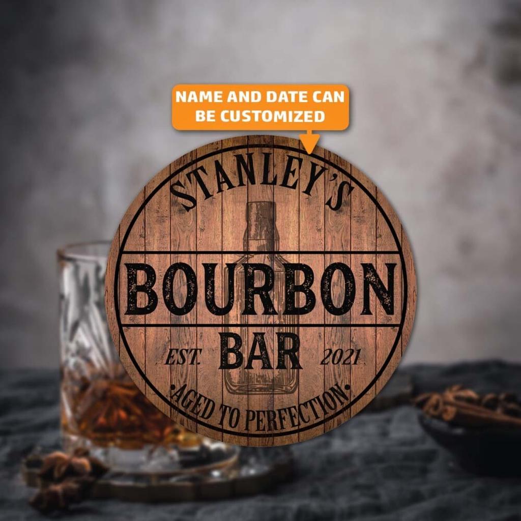 Round Metal Decorative Tag Wall Decor Personalized Bourbon Bar Sign