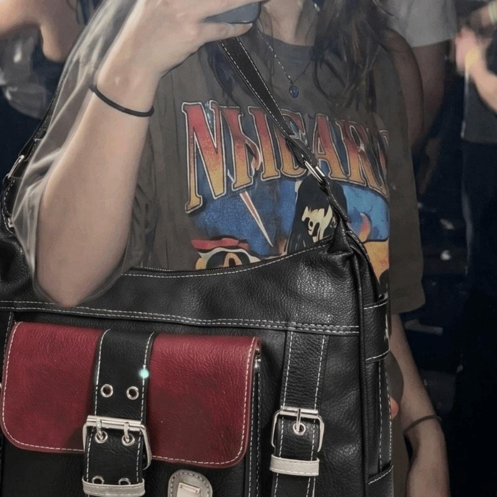 Vintage PU Leather Crossbody Bag Large Capacity Messenger Bag Y2K Tote Bag Traveling