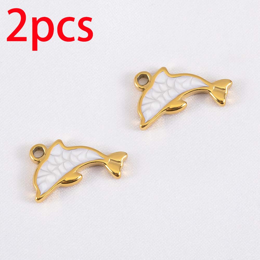 2pcs 6pcs 10pcs Stainless Steel Pendant Enamel Dolphin Charms for DIY Bracelet Jewelry Making Necklce Keychain Pendants Earrings
