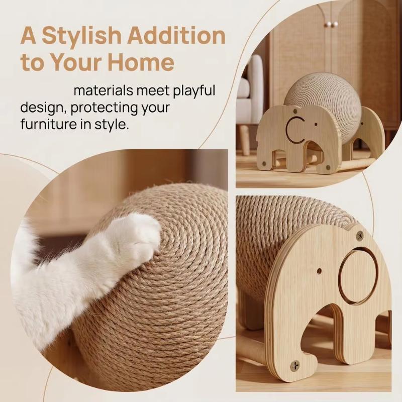 Elephant Shaped Cat Scratcher Solid Wood Stable Triangular Sisal Ball Toy for Home Pet Cats