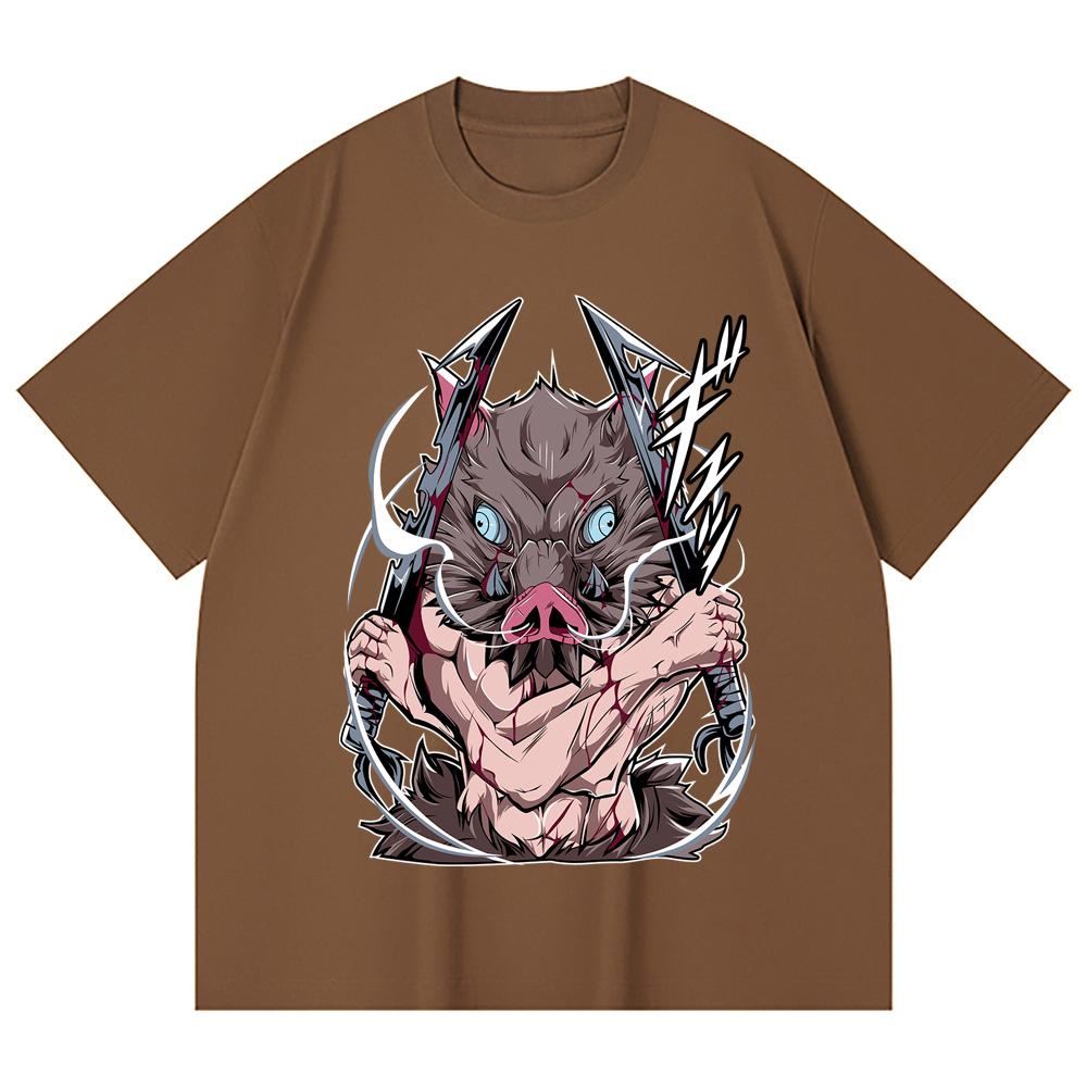230 Gsm 100% Cotton Demon Slayer V4 Inosuke Print Unisex Heavy Cotton T Shirt