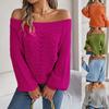 Autumn Winter Casual Solid Color Hollow One-Line Open Shoulder Lantern Sleeve Sweater Women's Clothing