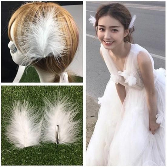 2Pcs Feather Hair Clip Faux Pearl Rhinestone Hairpin Party Headwear Headdress