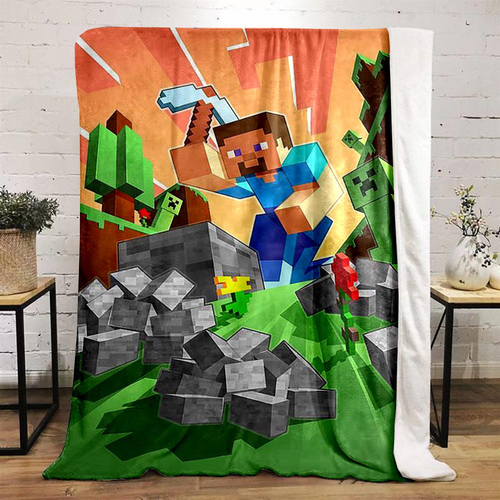 "Pixel Game Character with Creepers Warm blanket Design" Flannel blanket for bedroom, living room, sofa, and nap.
