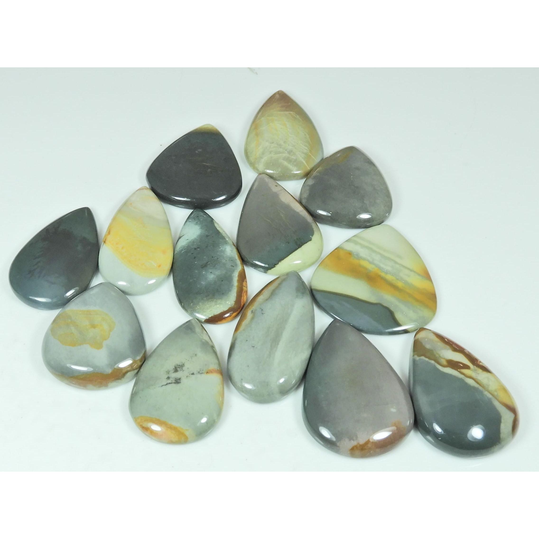 355Cts. Natural Imperial Jasper Pear Shape Cabochon Loose Gemstone 13Pcs Lot C-2947